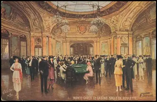 Monte-Carlo CASINO SALLE DE ROULETTE (Oilette Künstlerkarte) 1910