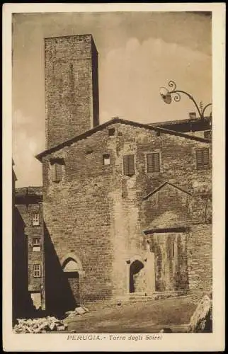 Cartolina Perugia Ortsansicht Torre degli Scirri (Turm-Gebäude) 1920