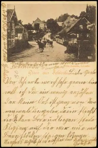 Ansichtskarte Schierke Dorfstraße   Vieh-Treiben 1897   gel mit Ankunftsstempel