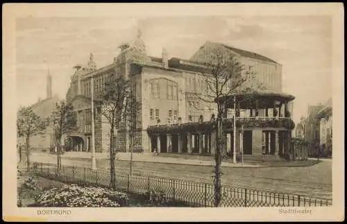 Ansichtskarte Dortmund Stadttheater Partie am Theater 1916   1. Weltkrieg Feldpost gelaufen