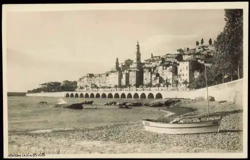 Menton Mentoun/ Mentone Stadtteilansicht, Küste Strand-Abschnitt 1920