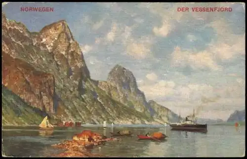 Norwegen Norge NORWEGEN DER VESSENFJORD Schiff Norge Fjord Norway 1910