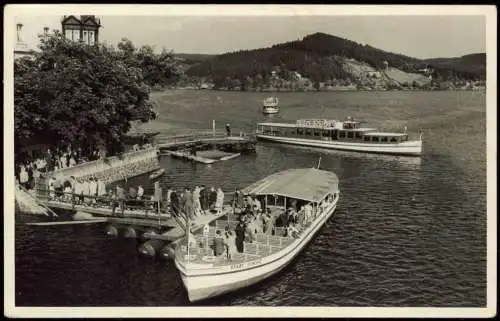 Saalburg-Ebersdorf Saale Bootsanlegestelle am Kranich zur DDR-Zeit, Schiff 1959