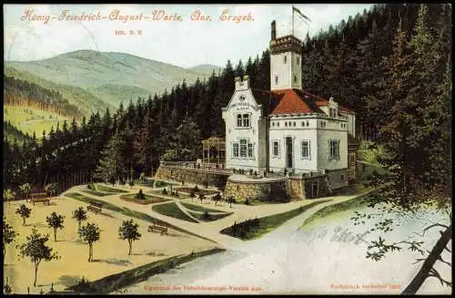 Aue Erzgebirge König-Friedrich-August-Warte im Erzgebirge 1907   Stempel AUE