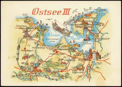 Ansichtskarte Ostsee Zwischen Boltenhagen Poel Wismar  Landkarte g1975