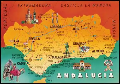 Postale .Spanien Spanien Landkarte Map Andalucia Andalusien 2001