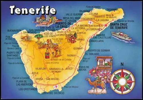 Postale .Teneriffa Tenerife Spanien Landkarte Map Übersichtskarte 2000