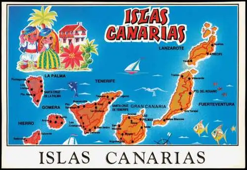 Postale .Spanien ISLAS CANARIAS Kanaren Insel Landkarte Map 2000