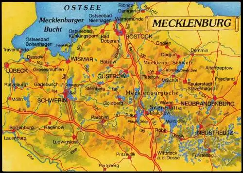 .Mecklenburg-Vorpommern Mecklenburg Landkarte (Map) Übersichtskarte 2000