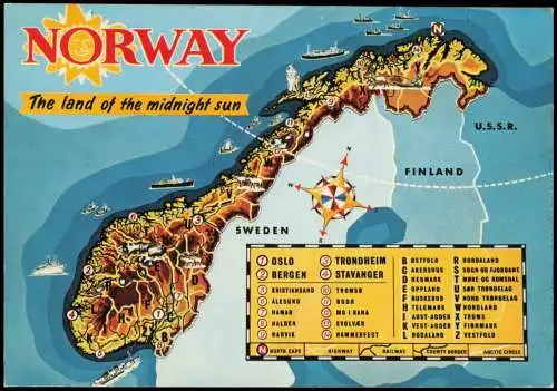 Norwegen Norge NORWAY The land of the midnight sun (Landkarte, Map) 1980