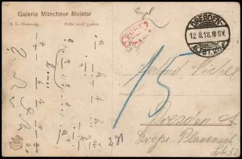 Künstlerkarte: Gemälde K. E. Olszewski Engel u. Rabe Sollst nicht gucken 1918