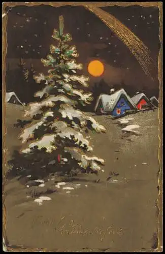 Ansichtskarte  Weihnachten Christmas Winternacht Goldkomet 1929 Goldprägung