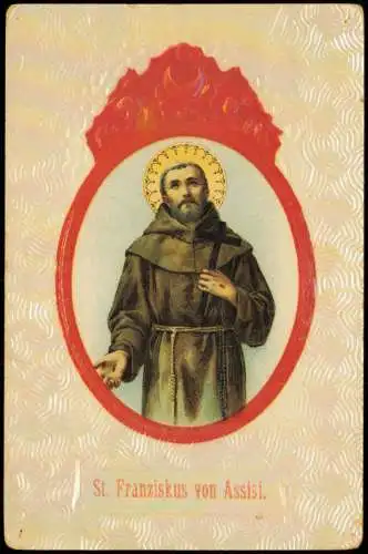 St. Franziskus von Assisi. Heilige Religion Kirche 1911 Prägekarte