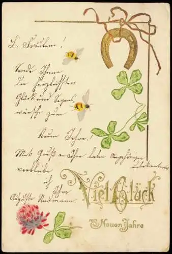 Ansichtskarte  Neujahr Sylvester New Year Hufeisen Kleeblatt 1901 Gold