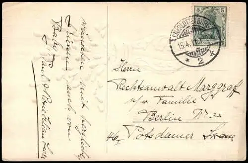 Ostern Easter Weidenkätzchen in Blau- u. weißer Vase 1911 Prägekarte