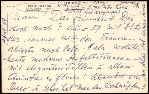 Postcard Cochabamba Markttreiben Typen 1969  Bolivien Bolivia