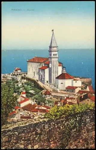 Postcard Piran Pirano Duomo (Dom Kirche) Panorama-Ortsansicht 1912