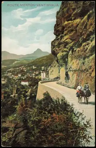 Cartolina Ventimiglia Route Menton Straße Esel 1912