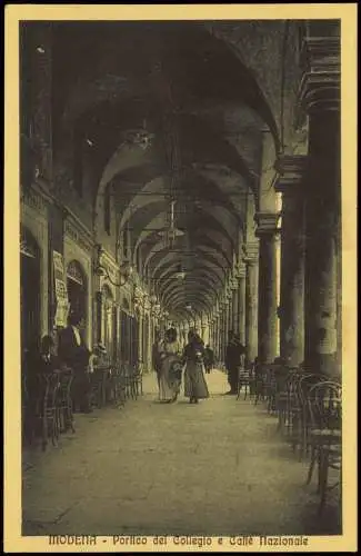 Cartolina Modena Portico del Collegio e Caffe Nazionale 1926