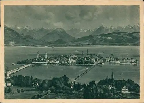 Ansichtskarte Lindau (Bodensee) Blick über den Hafen auf die Alpen 1932