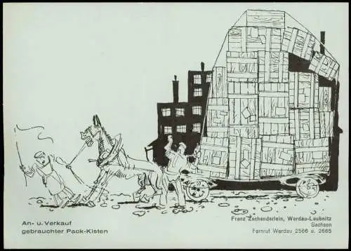 Leubnitz-Werdau Werbekarte An- u. Verkauf gebrauchter Pack-Kisten 1965