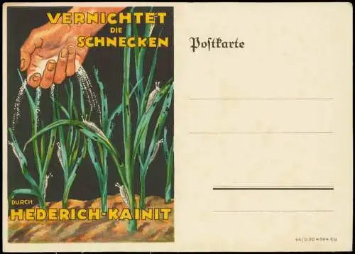 Ansichtskarte  Werbekarte HEDERICH-KAINIT Landwirtschaft Schneckenkorn 1930