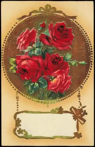 Ansichtskarte  Botanik :: Blumen rote Rosen GOLD 1912 Gold-Effekt