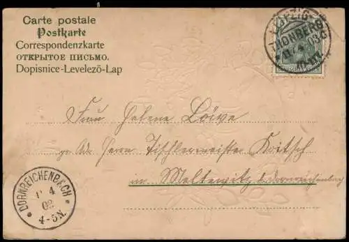 Ansichtskarte  Ostern Easter Engel mit Ostereiern Osterhasen Gold 1903 Gold