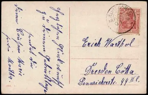 Geburtstag Birthday Junge und Mädchen mit Blumen Karren 1919 Silberprägung