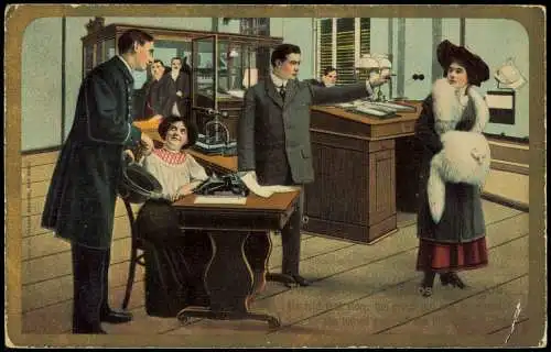 Angestellte im Office Büro Männer im Anzug Frauen 1912 Gold-Effekt