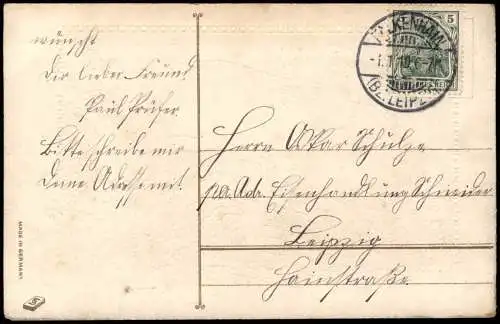 Neujahr Sylvester New Year Glücksschwein Kinder Glücksklee 1910 Gold