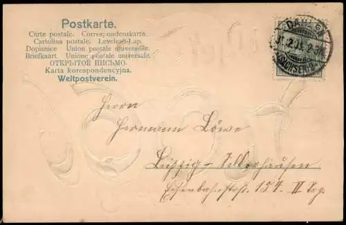 Neujahr Sylvester New Year Gold Zahl Jugendstil Art Nouveau 1904 Prägekarte