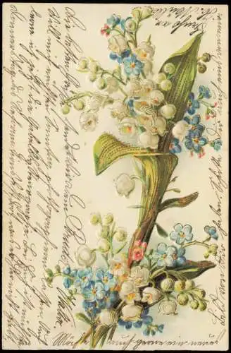 Ansichtskarte  Botanik :: Blumen Märzenbecher und Veilchen 1909 Goldprägung