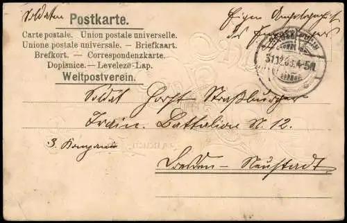 Neujahr Sylvester New Year Glpck Segen Kleeblatt Goldornament 1908 Gold