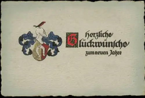 Neujahr Sylvester New Year Wappen Heraldik mit Hufeisen 1912 Prägekarte