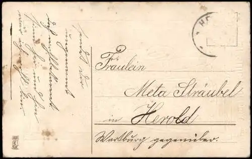 Geburtstag Birthday Junge und Mädchen mit Rosenstrauss 1912 Gold