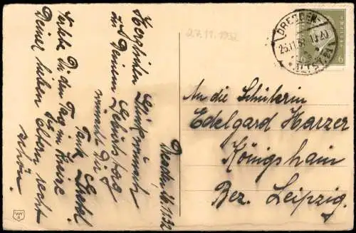 Ansichtskarte  Geburtstag Birthday Schattenschnitt Zweige mit Herzen 1932