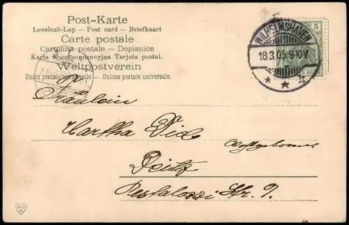 Künstlerkarte Junge als Matrose Mast Schiff 1905 Silber  Stempel Wilhelmshaven