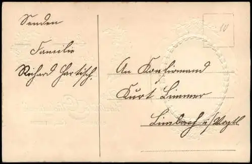 Ansichtskarte  Konfirmation Junge und Engel Goldornamente 1912 Gold