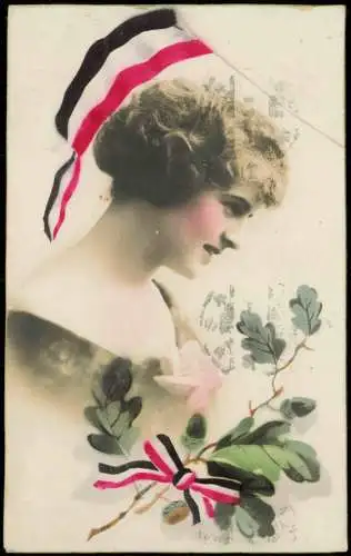 Ansichtskarte  schöne Frau Eichenlaub Patriotika Eichenlaub 1916