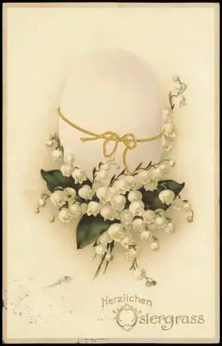 Ostern Easter an Goldband hängende Märzenbecher 1912 Prägekarte