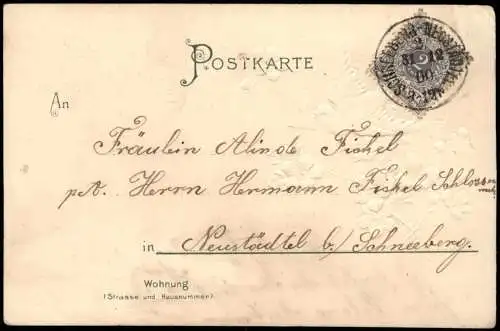 Ansichtskarte  Glückwünsche Blumen Brieftaube Goldornament 1900 Prägekarte