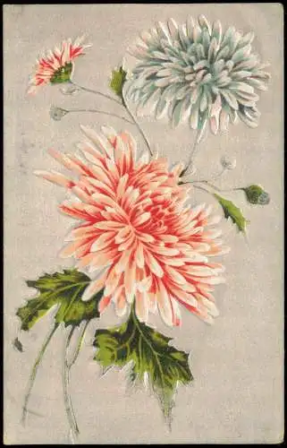 Ansichtskarte  Botanik :: Blumen Dalien Prägekarte 1908 Silber-Effekt