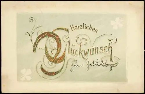 Ansichtskarte  Glückwunsch Goldschrift Hufeisen 1909 Gold