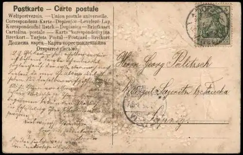 Ansichtskarte  Künstlerkarte Brieftauben Veilchen Hufeisen 1905 Silber-Effekt