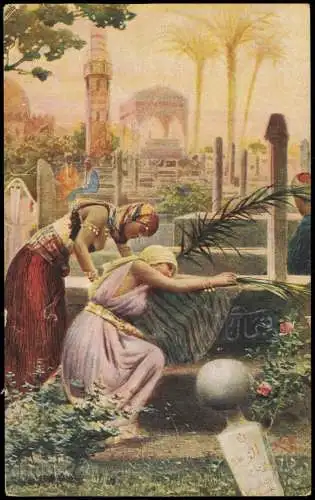 Ägypten (allgemein) Egypt schöne Frauen auf weinen am Grab Künstlerkarte 1914
