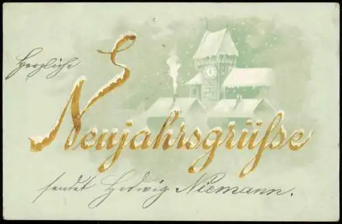 Ansichtskarte  Neujahr New Year Sylvester Goldschrift vor Winterstadt 1902