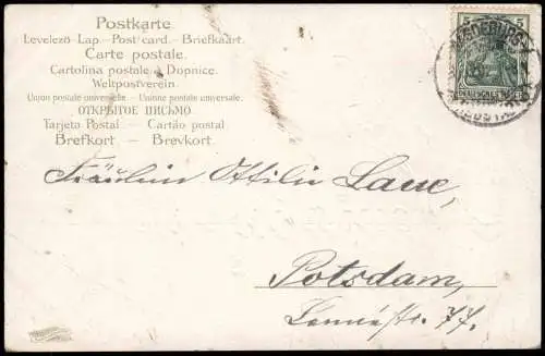 Ansichtskarte  Neujahr New Year Sylvester Goldschrift vor Winterstadt 1902