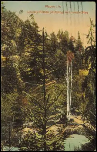 Ansichtskarte Plauen (Vogtland) Loreley-Felsen Aufgang m. Loreley-Steg 1929