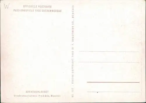 Ansichtskarte Oberammergau Passionsspiele ABENDMAHLGEBET 1950